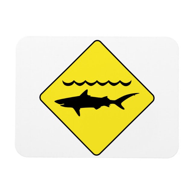 Yellow 'warning sharks' sign rectangular magnet (Horizontal)
