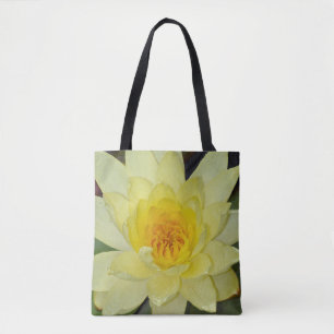 Yellow water lily flower tote bag