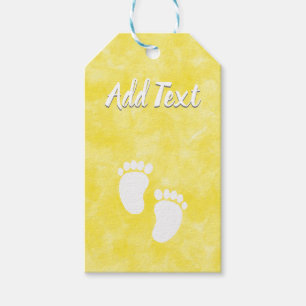 Yellow Watercolor Baby Shower Foot Print  Gift Tags