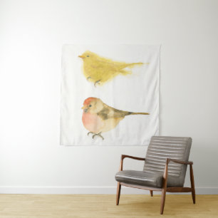 Yellow Watercolor Birds Tapestry