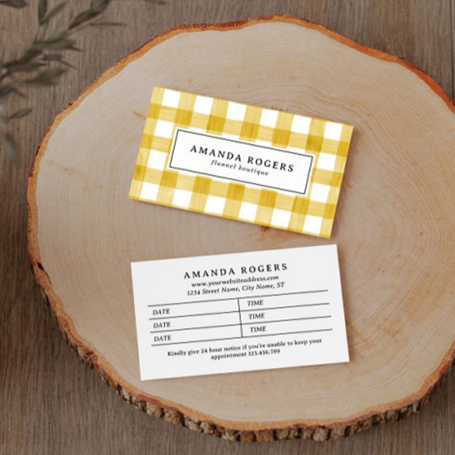 Yellow Watercolor Buffalo Plaid Multiple Appointment Card (Creator Uploaded)