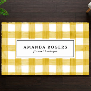Yellow Watercolor Buffalo Plaid Personalised Doormat