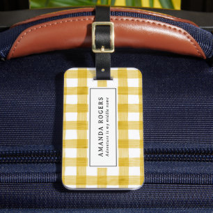 Yellow Watercolor Buffalo Plaid Rustic modern Luggage Tag
