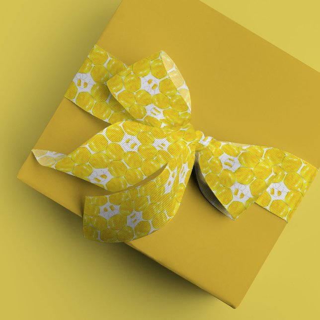 Yellow Watercolor Bumble Bee Baby Shower Satin Ribbon (Buzzing bees honeycomb yellow ribbon)
