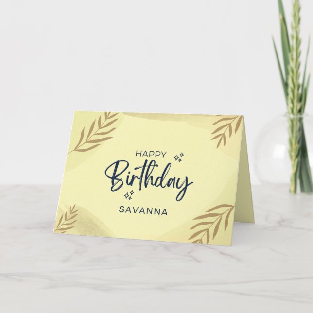 Yellow Watercolor Chic Happy Birthday Custom Name Card (Front)