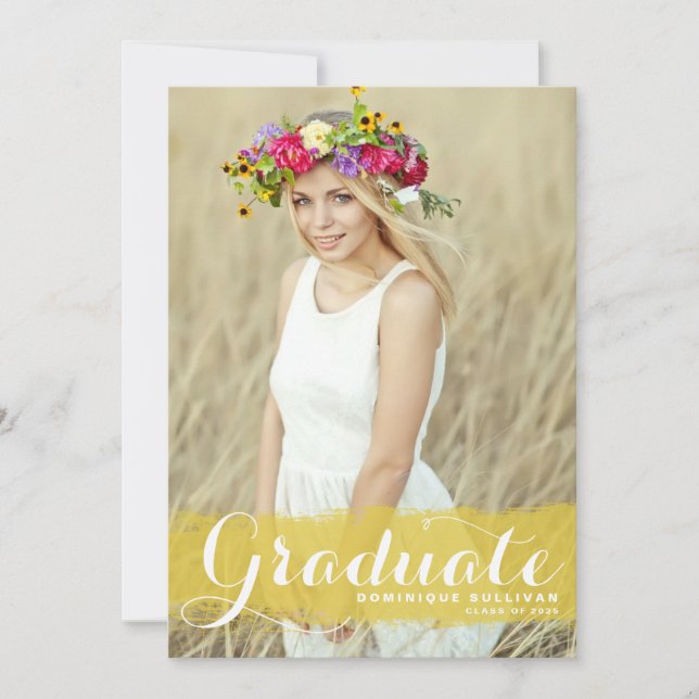 Yellow Watercolor Class of 2025 Photo Graduation Announcement (Front)