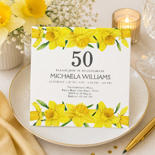 Yellow Watercolor Daffodil 50th Birthday Party Invitation