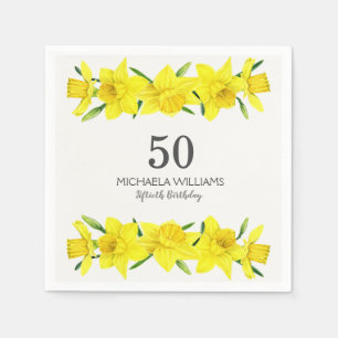 Yellow Watercolor Daffodils 50th Birthday Party Napkin