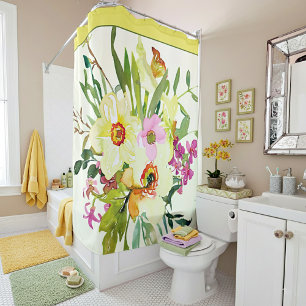 Yellow watercolor daffodils shower curtain