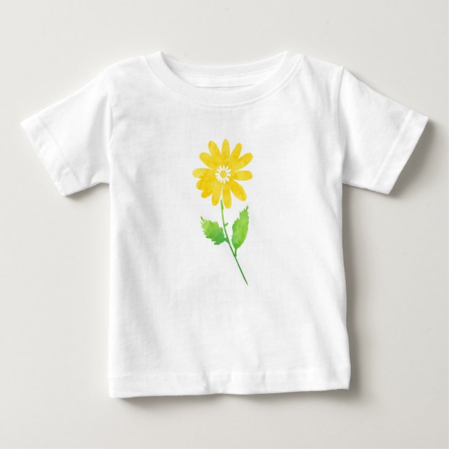 Yellow Watercolor Daisy Stem  Baby T-Shirt (Front)