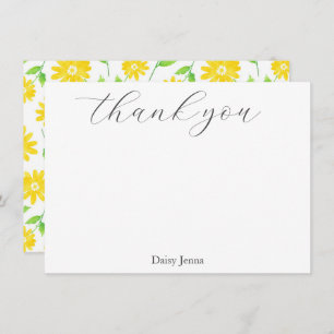 Yellow Watercolor Daisy Stems Pattern Thank You Card