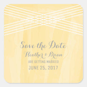 Yellow Watercolor Deco Save the Date Square Sticker
