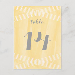 Yellow Watercolor Deco Table Number Postcard