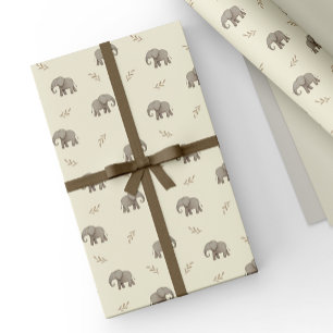 Yellow Watercolor Elephants Safari Pattern Wrapping Paper