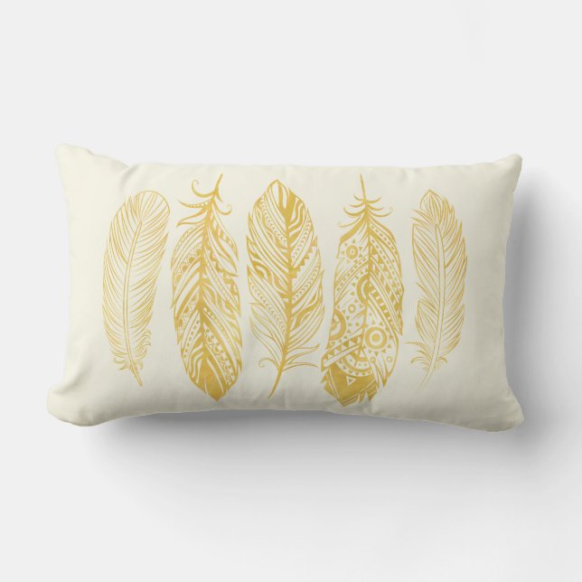 Yellow Watercolor Feather Tribal Print Pillow (Front)