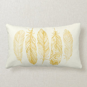 Yellow Watercolor Feather Tribal Print Pillow