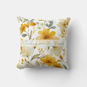 Yellow Watercolor Floral Botanical Editable Text Cushion