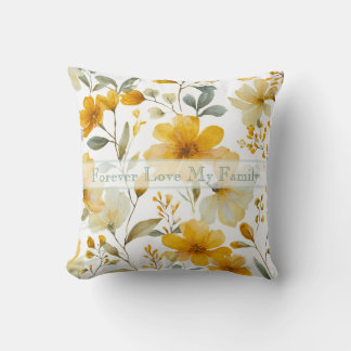 Yellow Watercolor Floral Botanical Editable Text Cushion