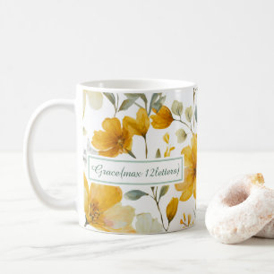 Yellow Watercolor Floral Botanical Name Frame Coffee Mug