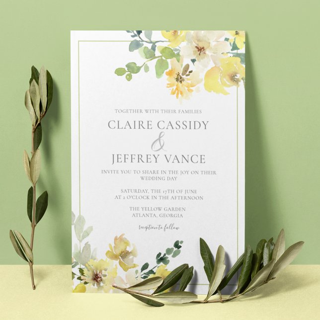 Yellow Watercolor Floral Cheerful Summer Wedding Invitation (Creator Uploaded)