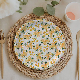 Yellow Watercolor Floral Garden Paper Plates