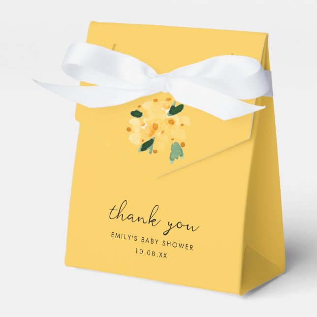 Yellow Watercolor Floral Garden Thank You Favour Box (Front Side)