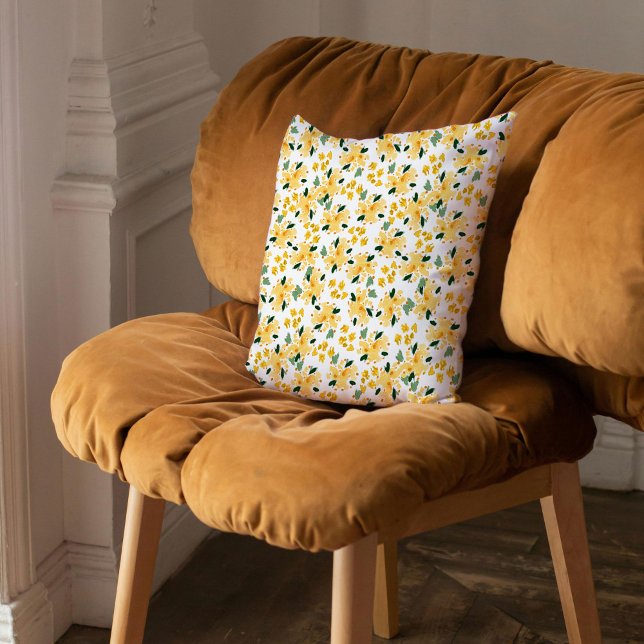 Yellow Watercolor Floral Garden Throw Pillow (Yellow Watercolor Floral Garden Throw Pillow)