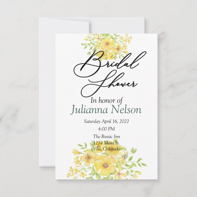 Yellow watercolor floral  invitation (Front)