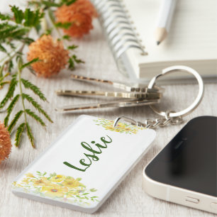 Yellow watercolor floral key ring