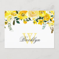 Yellow Watercolor Floral Monogrammed Thank You