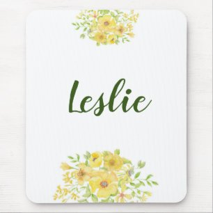 Yellow watercolor floral mouse pad