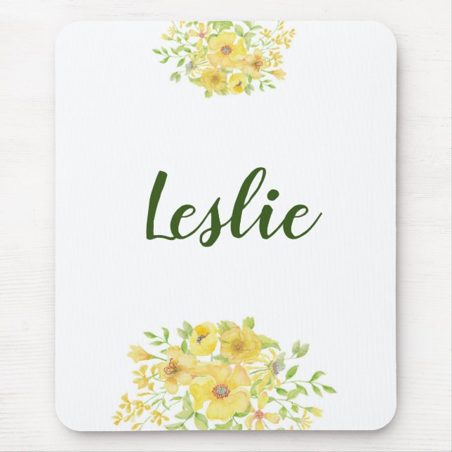 Yellow watercolor floral mouse pad (Front)