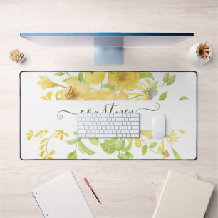 Yellow watercolor floral personalised desk mat