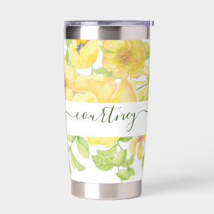 Yellow watercolor floral personalised insulated tumbler
