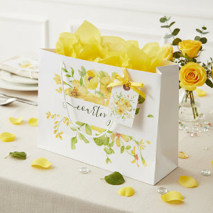 Yellow watercolor floral personalised   large gift bag