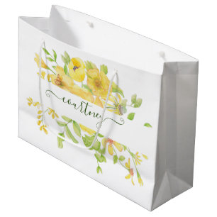 Yellow watercolor floral personalised large gift bag