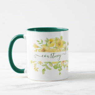 Yellow watercolor floral personalised Mug