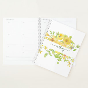 Yellow watercolor floral personalised   planner
