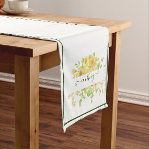 Yellow watercolor floral personalised short tabl table runner