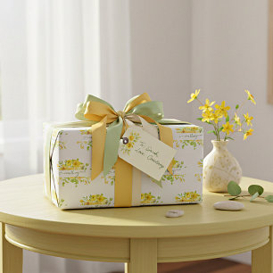 Yellow watercolor floral personalised   wrapping p paper