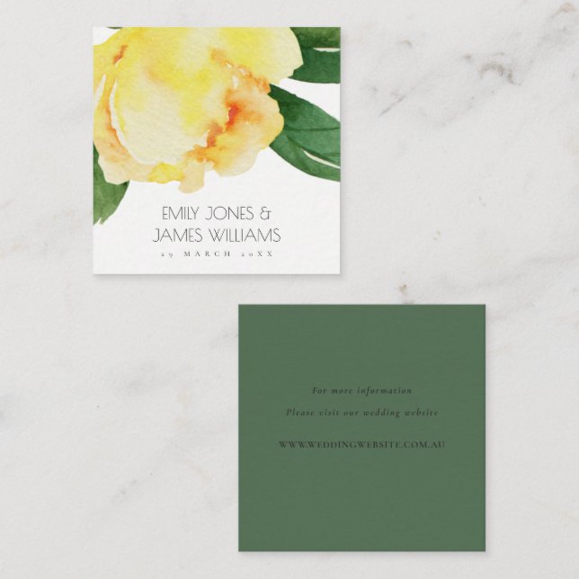 YELLOW WATERCOLOR FLORAL PERSONALIZED WEDDING SQUARE BUSINESS CARD (Front/Back)