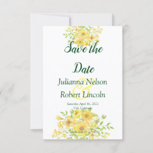 Yellow watercolor floral save the date invitation