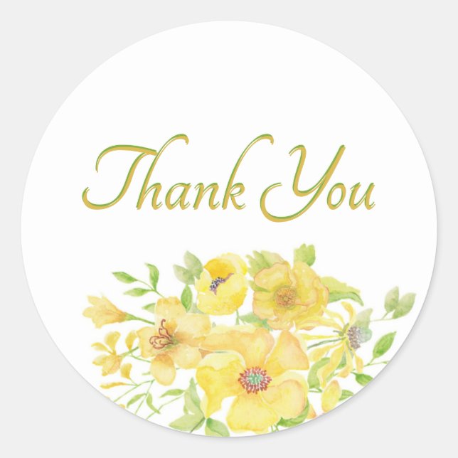 Yellow watercolor floral  thank you  classic round sticker (Front)