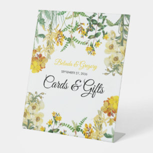 Yellow Watercolor Floral Wedding Cards & Gifts Pedestal Sign