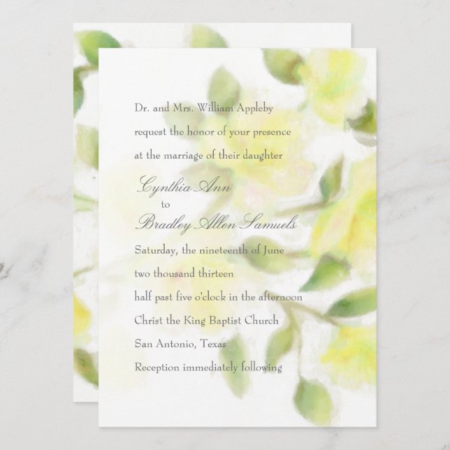 Yellow Watercolor Floral Wedding Invitation (Front/Back)
