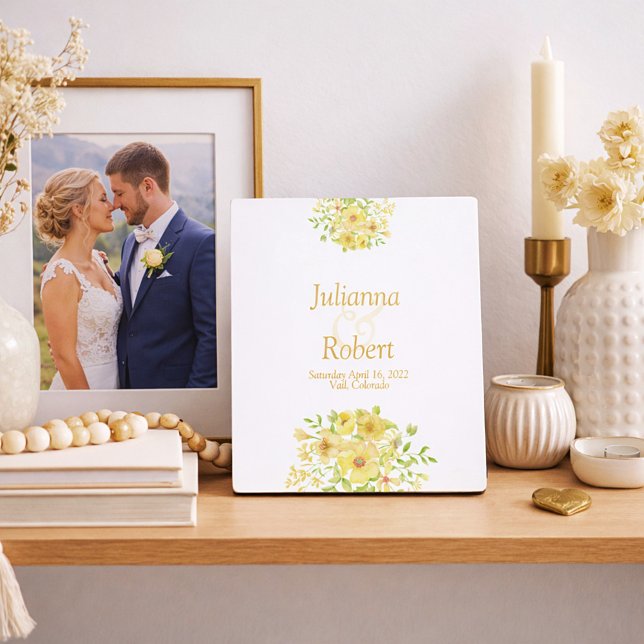 Yellow watercolor floral Wedding memory     plaque (Creator Uploaded)