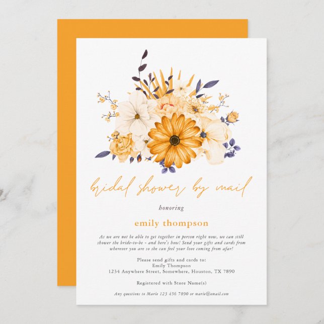 Yellow Watercolor Florals Bridal Shower by Mail Invitation (Front/Back)