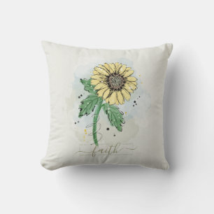 Yellow Watercolor Flower Faith Cushion