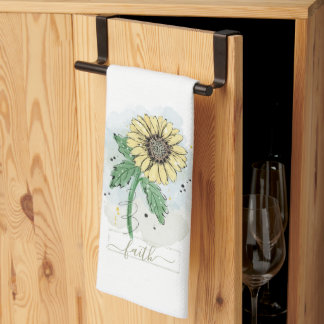Yellow Watercolor Flower Faith Kitchen Towel