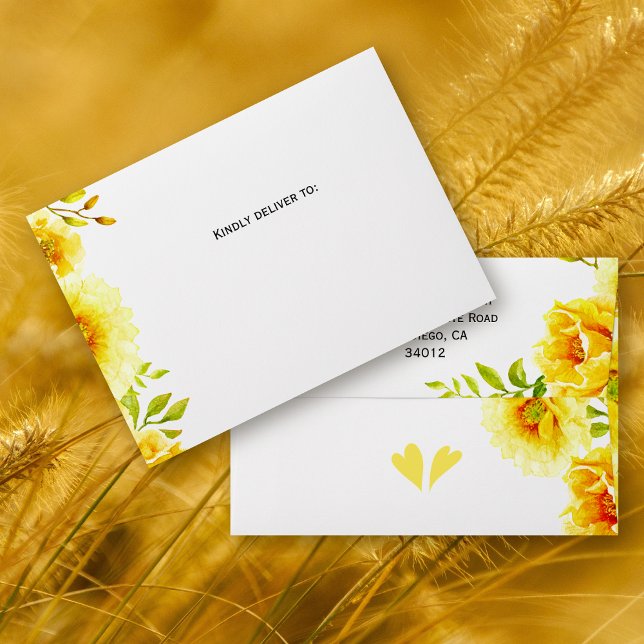 Yellow watercolor flowers floral wedding envelope (Creator Uploaded)